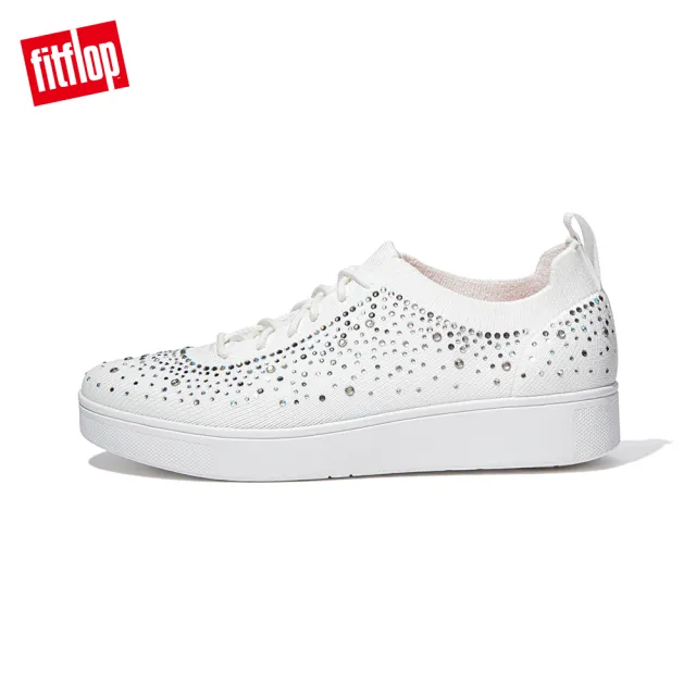 【FitFlop】RALLY OMBRE CRYSTAL KNIT SNEAKERS 運動風繫帶休閒鞋-女(都會白)
