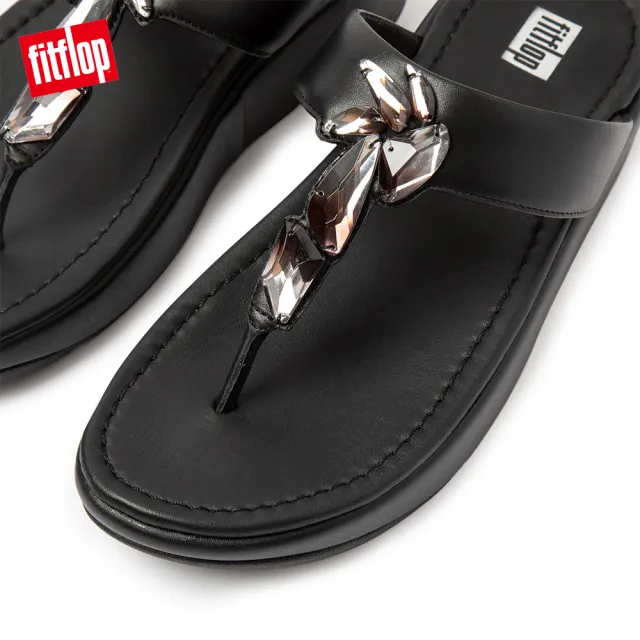 【FitFlop】FINO SLEEK OMBRE STONES TOE-POST SANDALS 柔軟皮革夾腳涼鞋-女(靚黑色)