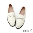 【HERLS】樂福鞋-全真皮馬銜釦橢圓頭低跟樂福鞋(白色)