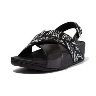 【FitFlop】LULU CRYSTAL FEATHER BACK-STRAP SANDALS 閃耀多色水鑽後帶涼鞋-女(靚黑色)