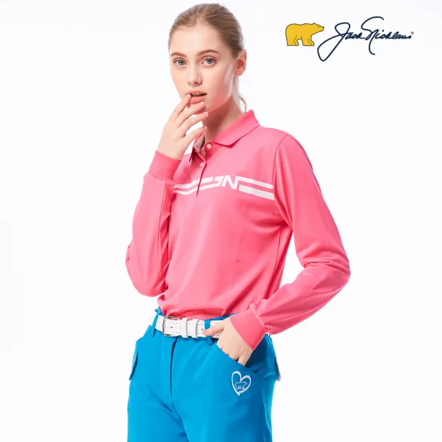【Jack Nicklaus】金熊GOLF新款條紋印花吸濕排汗POLO衫/高爾夫球衫(粉紅色)