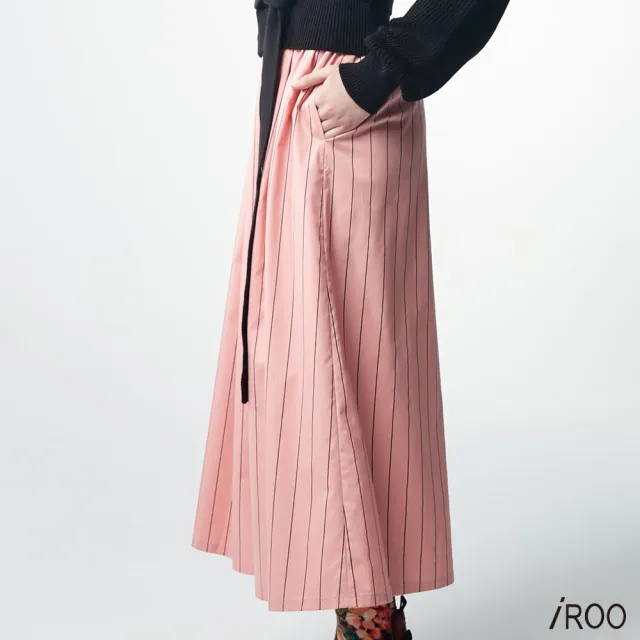 【iROO】條紋寬褲裙