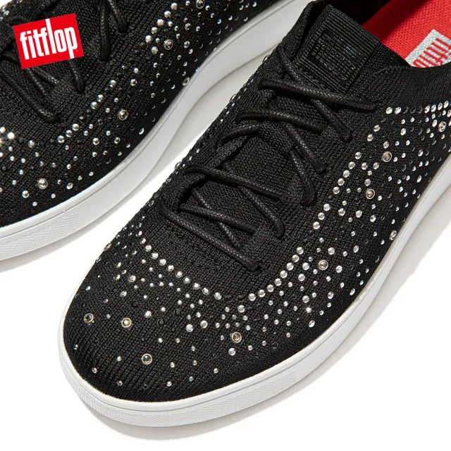 【FitFlop】RALLY OMBRE CRYSTAL KNIT SNEAKERS 運動風繫帶休閒鞋-女(黑色)