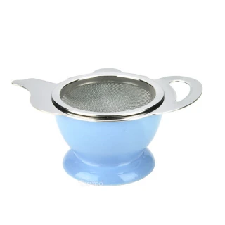 【Tiamo】不鏽鋼花茶壺形濾網組陶瓷底座-藍色(HG2818B)