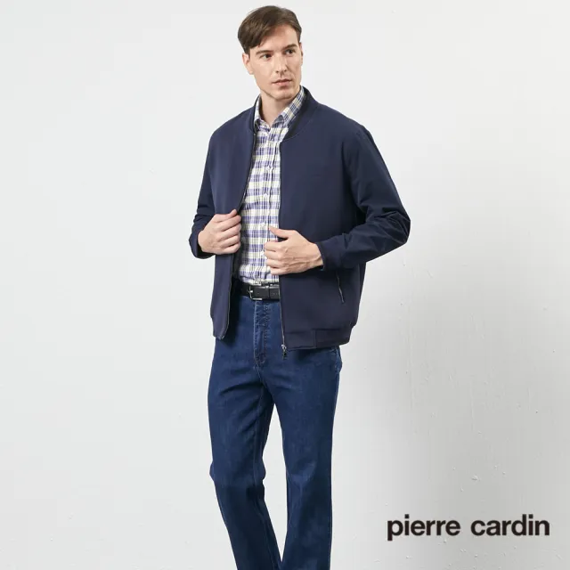 【pierre cardin 皮爾卡登】商務休閒 男款 棒球領針織布夾克外套-丈青(5205665-38)