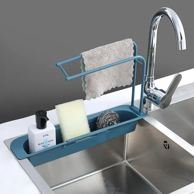 【Dagebeno荷生活】廚房水槽伸縮雙層瀝水置物籃 抹布架瀝水籃 弧形支架