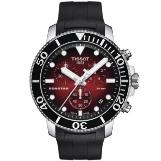 【TISSOT 天梭】水鬼 Seastar 1000 海洋之星300米潛水石英三眼計時手錶-紅/45.5mm(T1204171742100)