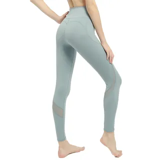 【Eclare & Miel】瑜珈褲 健身 修身顯瘦拼接透氣網紗瑜珈健身褲RCG120(淺灰綠)
