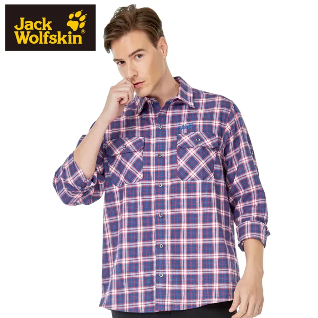 【Jack wolfskin 飛狼】男 經典格紋排汗長袖襯衫(藍格紋)