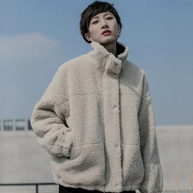 【設計所在】自製羊羔毛兩面穿中性加厚保暖夾棉棉服外套(S-L可選)
