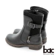【bac】簡約率性異材質拼接釦帶平底短靴(黑色)
