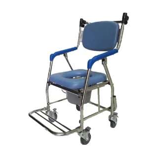 【海夫健康生活館】行健 不鏽鋼 收合 塑輪款 軟背 便盆椅 洗澡椅(S-C245)