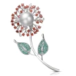 【Jpqueen】太陽花卉珍珠鏤空鋯石2用胸針別針(2色可選)