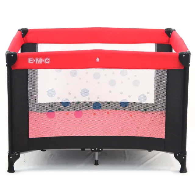 【EMC】輕巧型安全嬰兒床-紅黑(具遊戲功能)