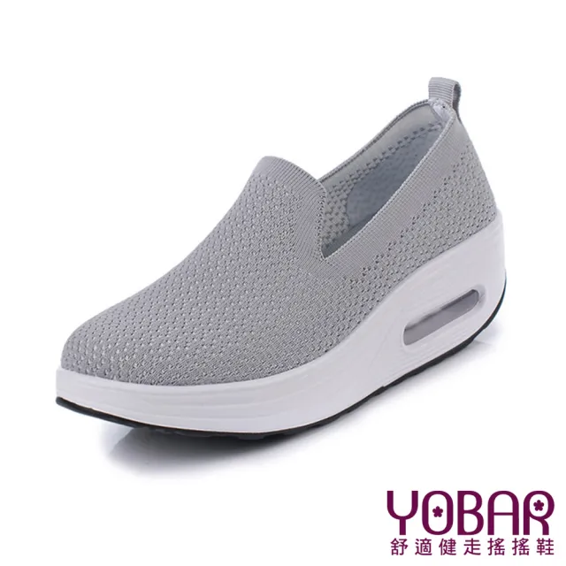 【YOBAR】透氣全網縷空飛織舒適氣墊美腿搖搖鞋(灰)