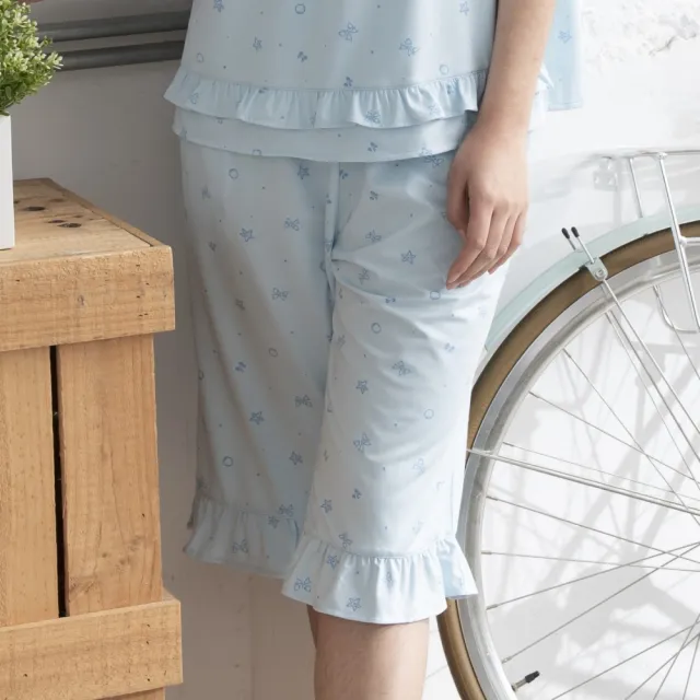 【Wacoal 華歌爾】睡衣-環保海藻纖維 M-L短袖睡衣褲-居家休閒 LWB55001BU(藍)
