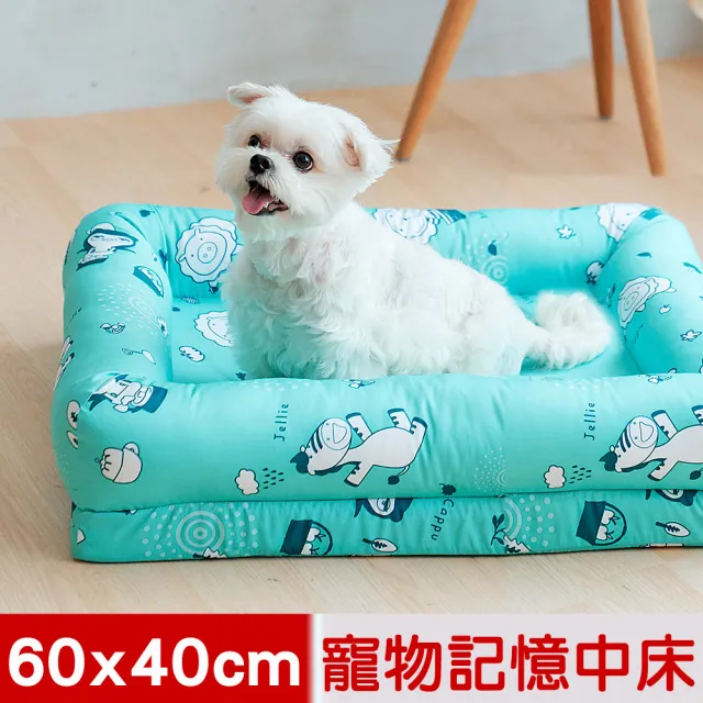 【奶油獅】森林野餐-中小型寵物記憶床墊40*60cm-10kg以下適用-台灣製造(藍)