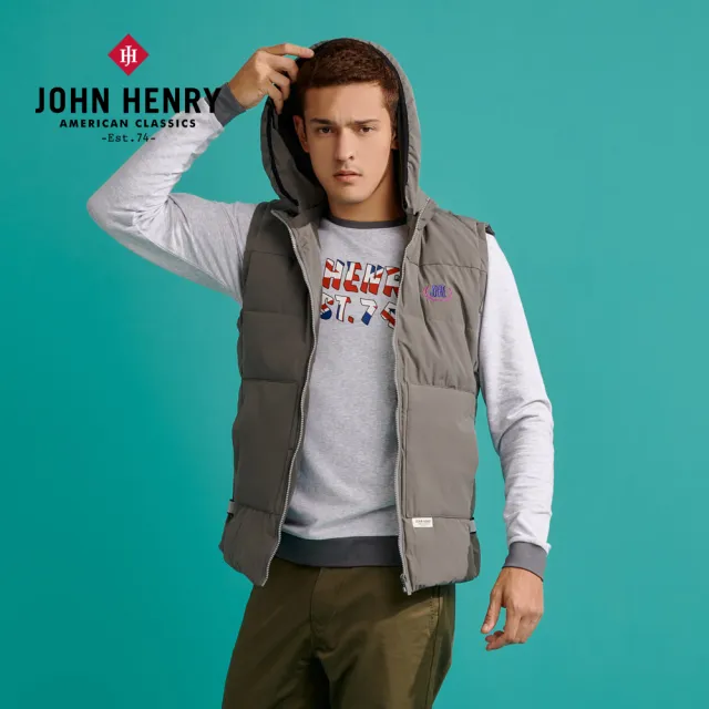 【JOHN HENRY】反光條設計羽絨背心外套-灰