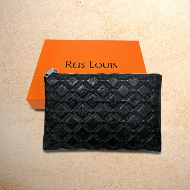 【REIS LOUIS 李斯路易斯】真皮 滿版菱格牛皮手拿包(真皮包包 滿版菱格)