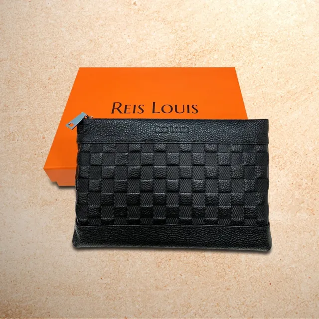 【REIS LOUIS 李斯路易斯】真皮 浮雕格紋牛皮手拿包(真皮包包 牛皮 手拿包)