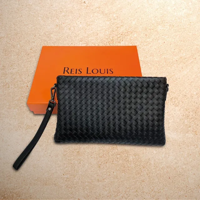 【REIS LOUIS 李斯路易斯】雙11 真皮 手工編織交錯菱格手拿包(真皮包包 編織 菱格 牛皮)