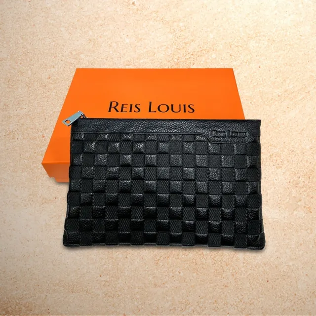 【REIS LOUIS 李斯路易斯】真皮 立體格紋牛皮手拿包(真皮包包 格紋牛皮)