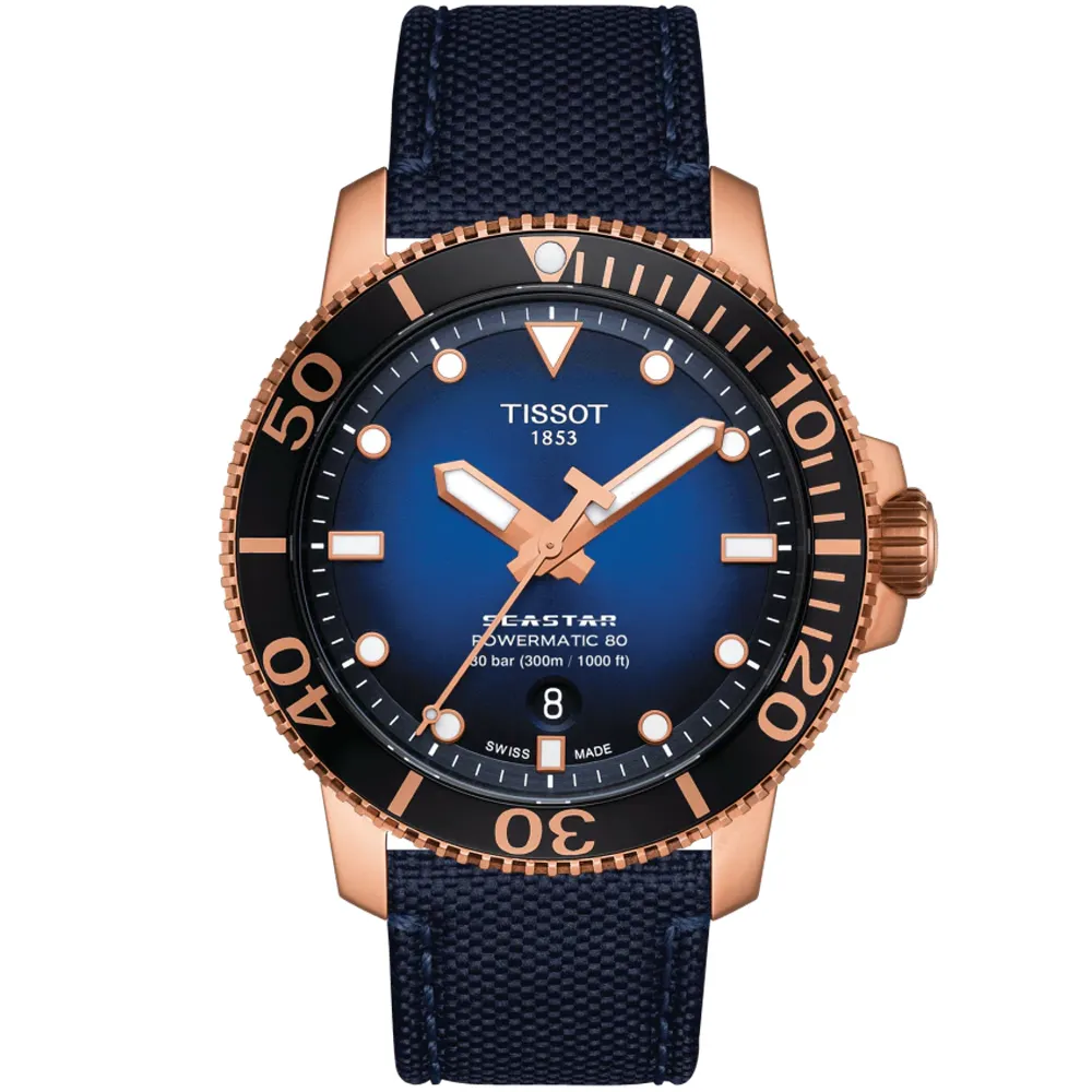 【TISSOT 天梭】Seastar 海洋之星潛水機械錶-43mm 送行動電源 畢業禮物(T1204073704100)