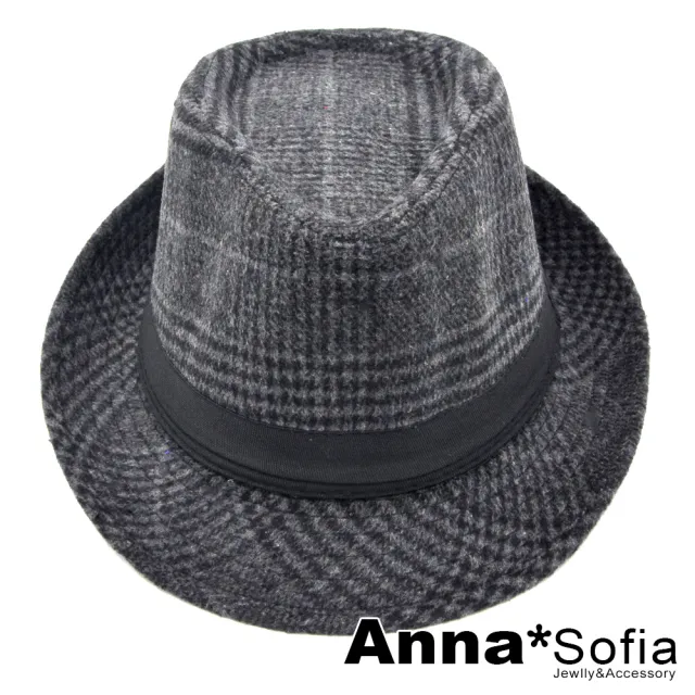 【AnnaSofia】紳士帽爵士帽禮帽-絨面經典格紋 現貨(深灰系)
