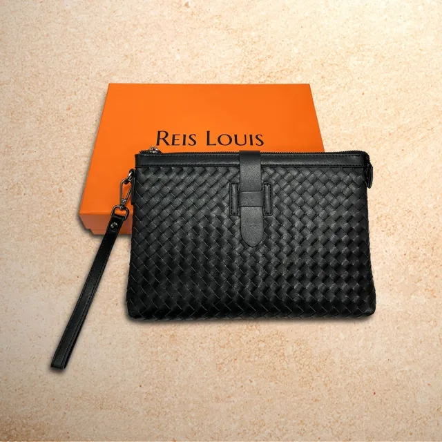 【REIS LOUIS 李斯路易斯】真皮 單扣帶編織牛皮男士手拿包(真皮包包 編織 牛皮)