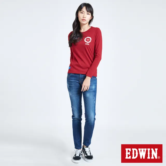 【EDWIN】女裝 MISS EDGE 紅線窄管牛仔褲(中古藍)