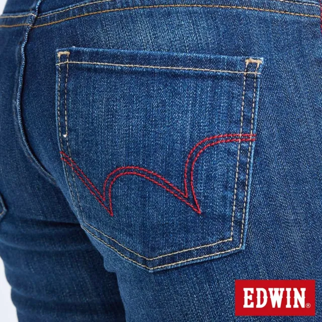 【EDWIN】女裝 MISS EDGE 紅線窄管牛仔褲(中古藍)
