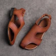 【Vecchio】真皮頭層牛皮不規則挖空造型個性低跟羅馬涼鞋(棕)