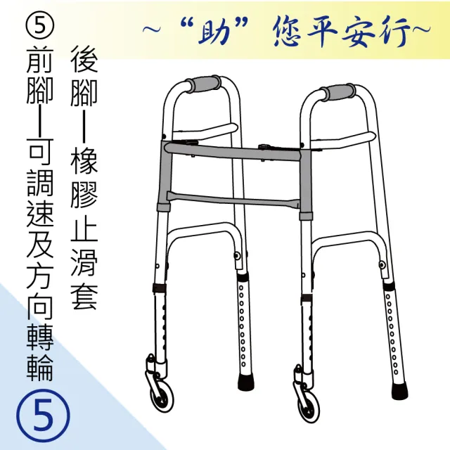 【感恩使者】助行器 - 健步助行器 前腳可調速及方向旋轉輪+後腳橡膠止滑 ZHCN1921-5 機械式助行器(ㄇ字型)