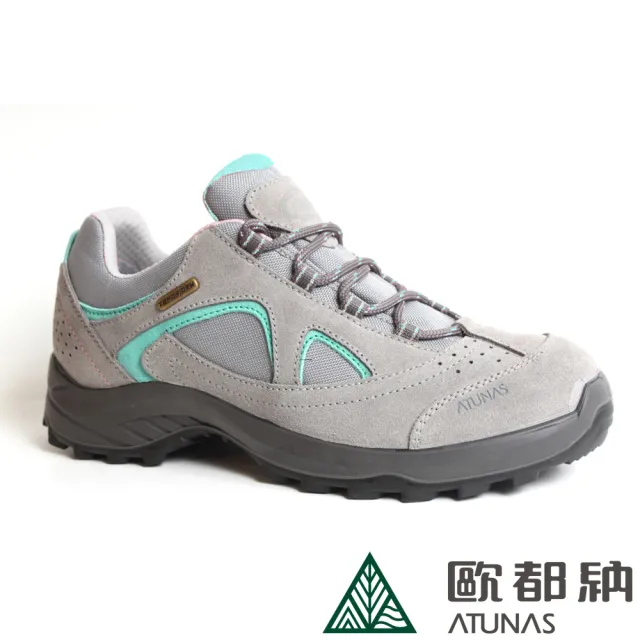 【ATUNAS 歐都納】女款防水透氣低筒健行鞋(A1GCBB14N灰/綠/寬楦/耐磨/防滑/制震)