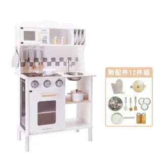 【New Classic Toys】聲光小主廚木製廚房玩具-天使白 11068(通過ST安全玩具檢驗 配件12件組)