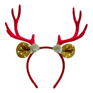 【摩達客】耶誕派對-大鹿角圓點耳毛球造型髮箍(紅色系)