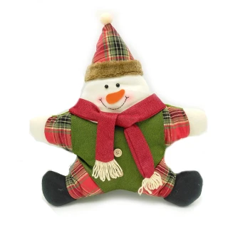 【摩達客】耶誕-聖誕格紋五角星抱枕靠枕-紅圍巾雪人(交換禮物)
