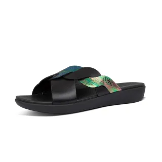 【FitFlop】REAGAN ROPE SLIDES 波浪造型交叉涼鞋-女(靚黑色)