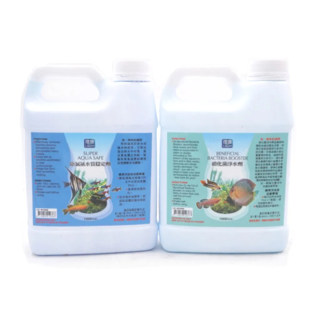 【LIKON 理康】除氯氨水質穩定劑1000C.C.+硝化菌淨水劑1000C.C.套組1L+1L共2L(淡海水觀賞魚魚缸使用)