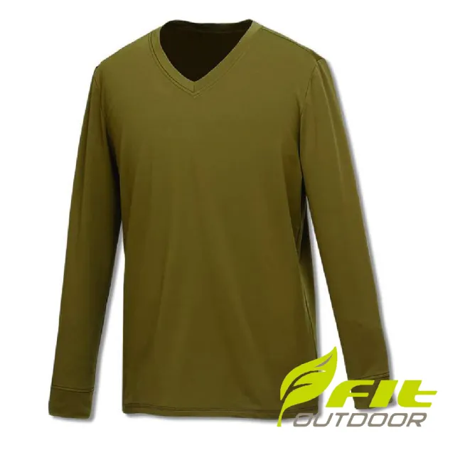 【Fit 維特】男-遠紅外線彈性V領保暖內衣-橄欖綠 GW1502-47(保暖衣/貼身內衣/衛生衣/發熱衣/素T)