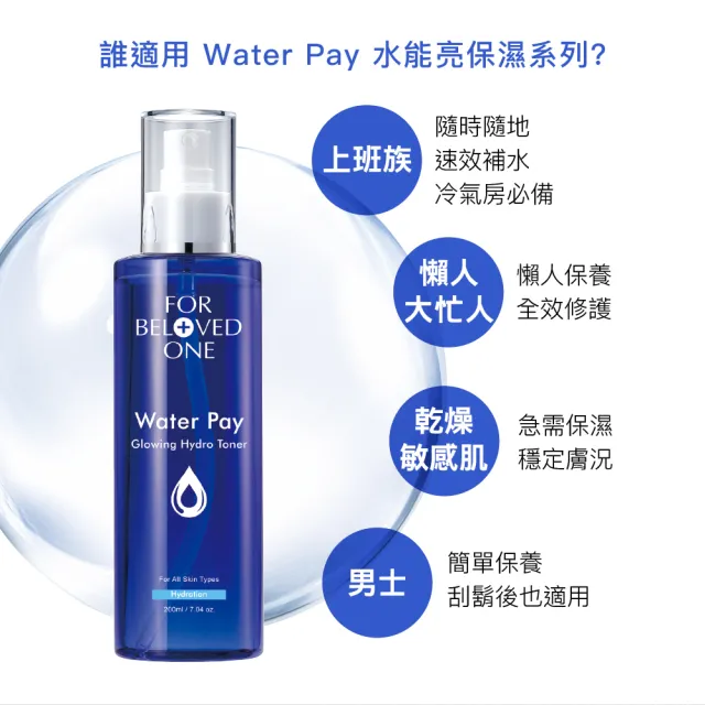 【For Beloved One 寵愛之名】Water Pay 水能亮保濕精華水200ml(二裂酵母/油水平衡/保濕補水/噴霧化妝水)