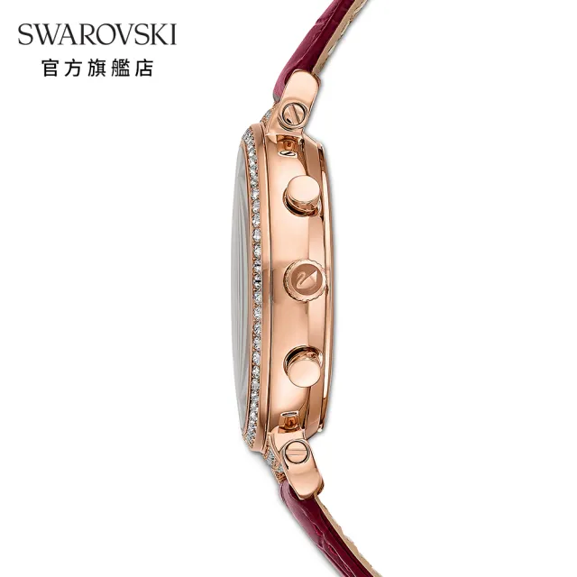 【SWAROVSKI 官方直營】PASSAGE CHRONO 俐落酒紅三眼真皮手錶 交換禮物(Passage Chrono)