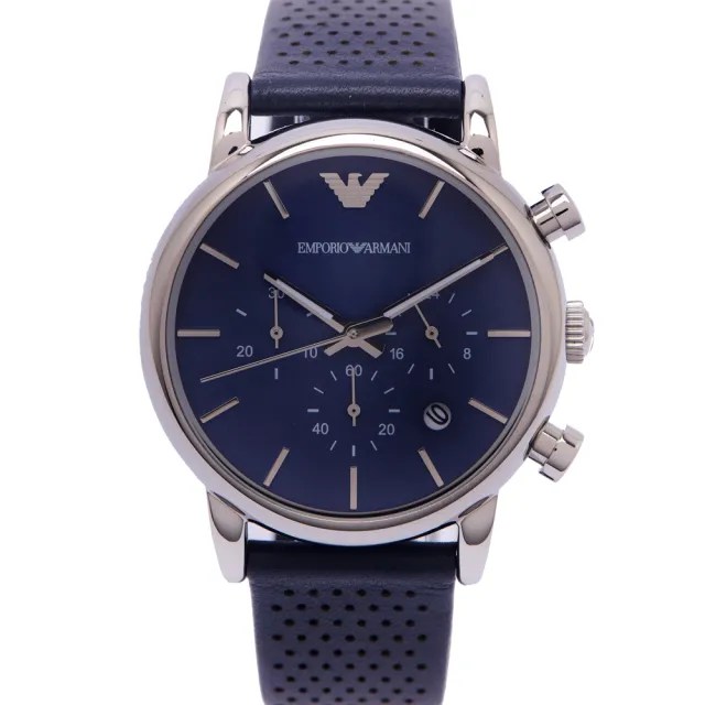 【EMPORIO ARMANI】藍色旋風造型錶帶手錶-藍面X藍色/40mm(AR1736)