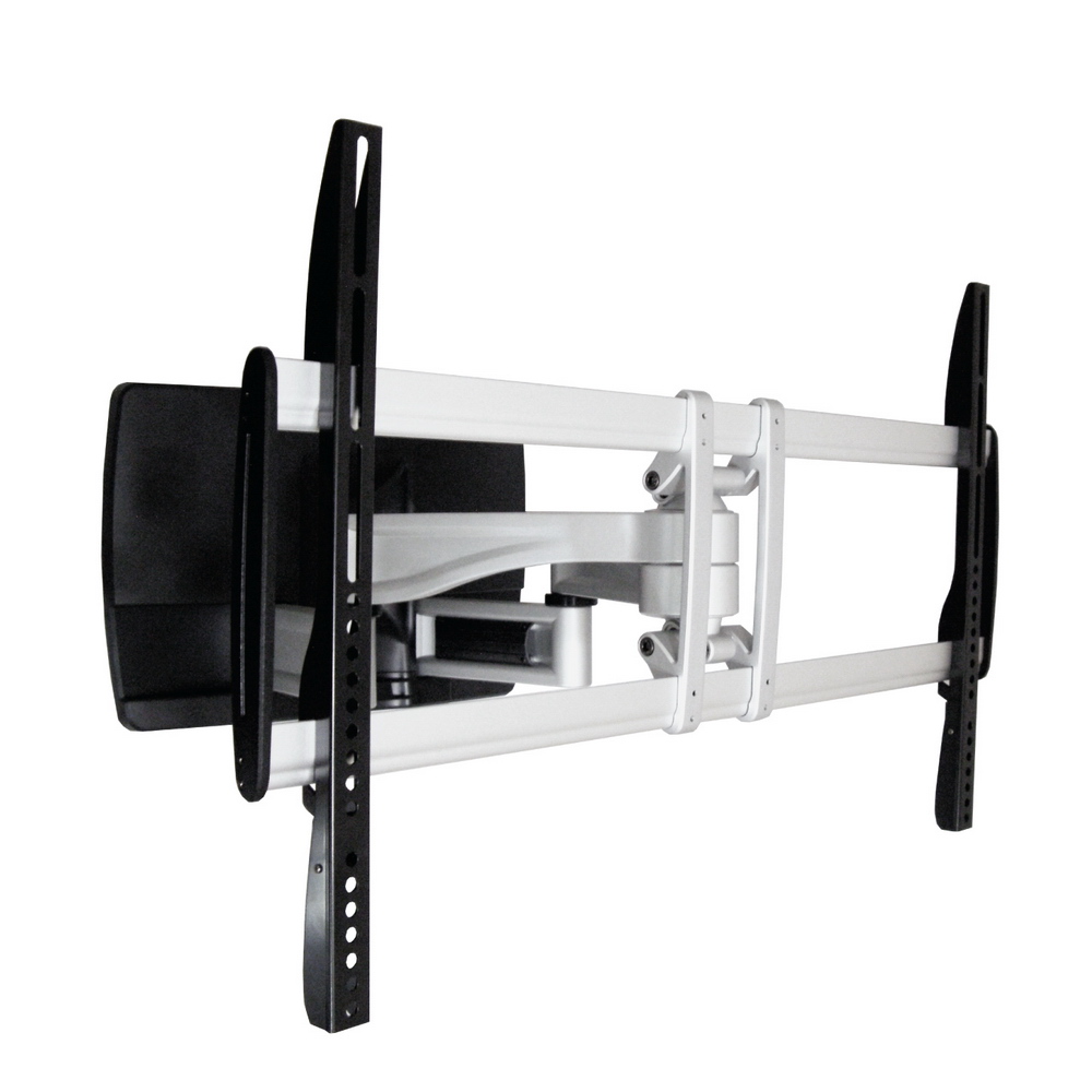 HE H8050A 壁掛式電視壁掛架，專為37至85吋大尺寸電視設計，最大承重達85公斤，使用鋅鋁合金與中鋼鋼材，防鏽烤漆耐用。VESA孔位810x500mm相容，離牆距離10.5公分，前後拉伸10.5-55公分，支援左右0-60度旋轉、上下0-15度俯仰調整。四支臂結構穩固，本體重量15.4公斤，附安全鎖與扭力裝置。臺灣原廠生產，4年以上保固，DIY安裝簡易，內附螢幕螺絲M4-M8及牆面螺絲，銀色系時尚外觀，完美解決大電視壁掛需求，提升居家空間美觀與舒適。