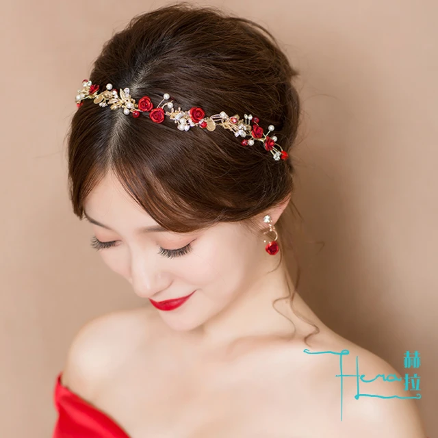【HERA 赫拉】ll現貨ll愛的宣言紅玫瑰鑲鑽扭珠新娘飾品-3款(髮飾 髮簪)
