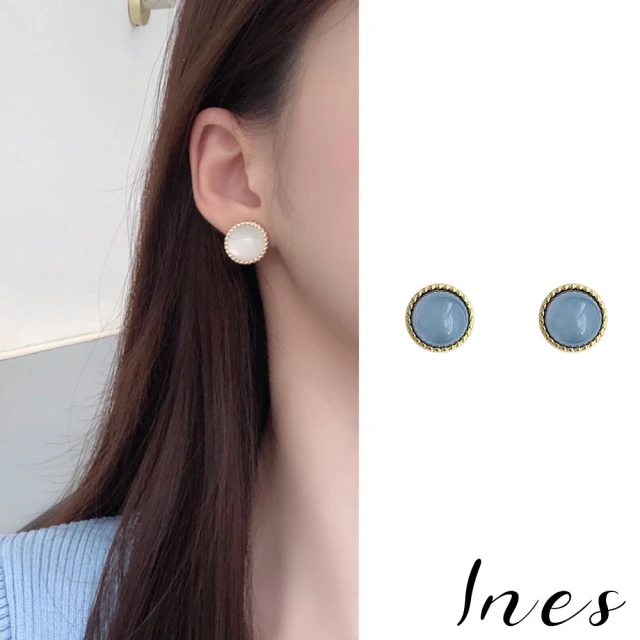 【INES】韓國設計S925銀針復古圓形寶石耳環(2色任選)