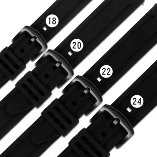 【Watchband】18.20.22.24 mm / 各品牌通用 快拆錶耳 加厚耐用 矽膠錶帶 鍍黑不鏽鋼扣頭(黑色)