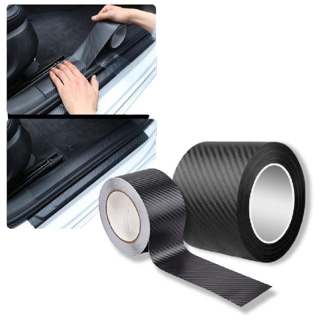 【汽車防護】5D汽車車標碳纖紋防撞貼-7cmx300cm(防撞貼 防護貼 保護貼 門檻貼 防踩貼 防刮條 汽車防護)