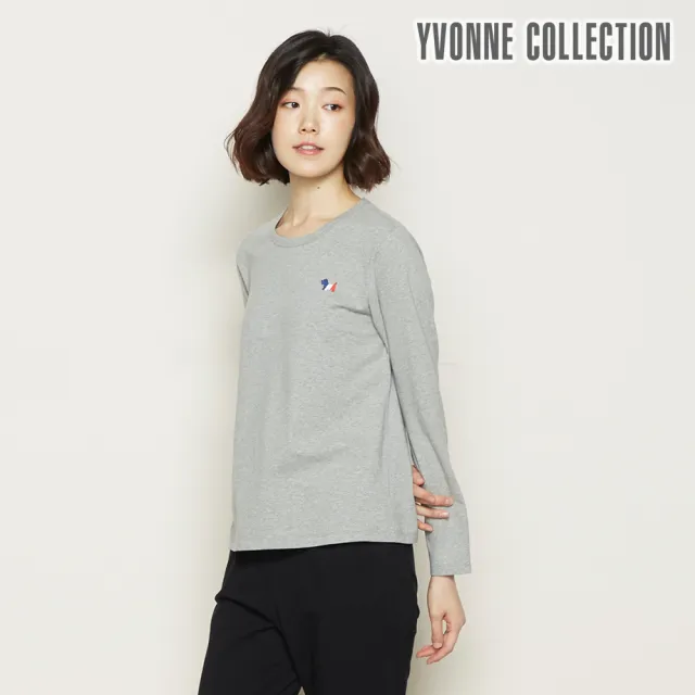 【YVONNE 以旺傢飾】三色梗犬繡花長袖上衣(迷霧灰L)