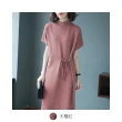 【Alishia】立領短袖針織中長版連身裙 M-2XL(現+預  藍色 / 黑色 / 木槿紅)